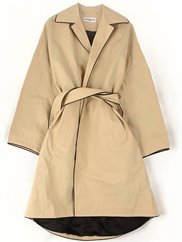 Luxury Balenciaga  Line Detail Belt Single Coat Beige