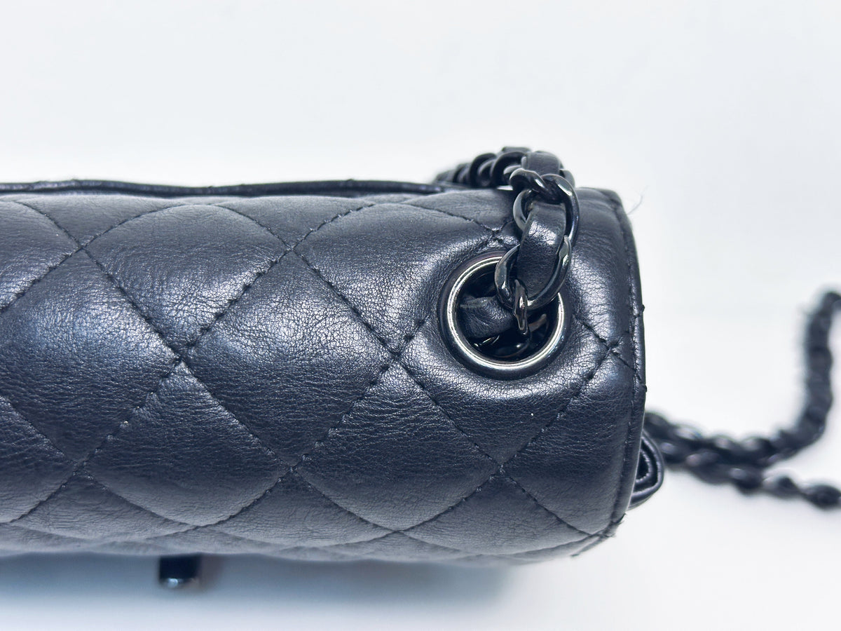Chanel Quilted Mini Square Flap So Black Crumpled Calfskin 2417 holo card