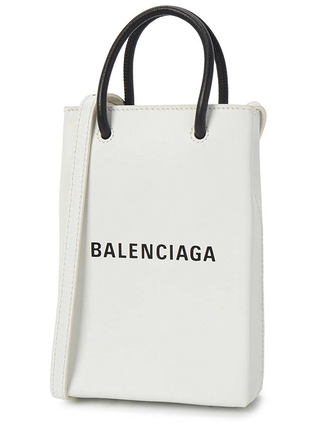 Luxury Balenciaga  Logo Print Phone Holder Small Cross Bag White
