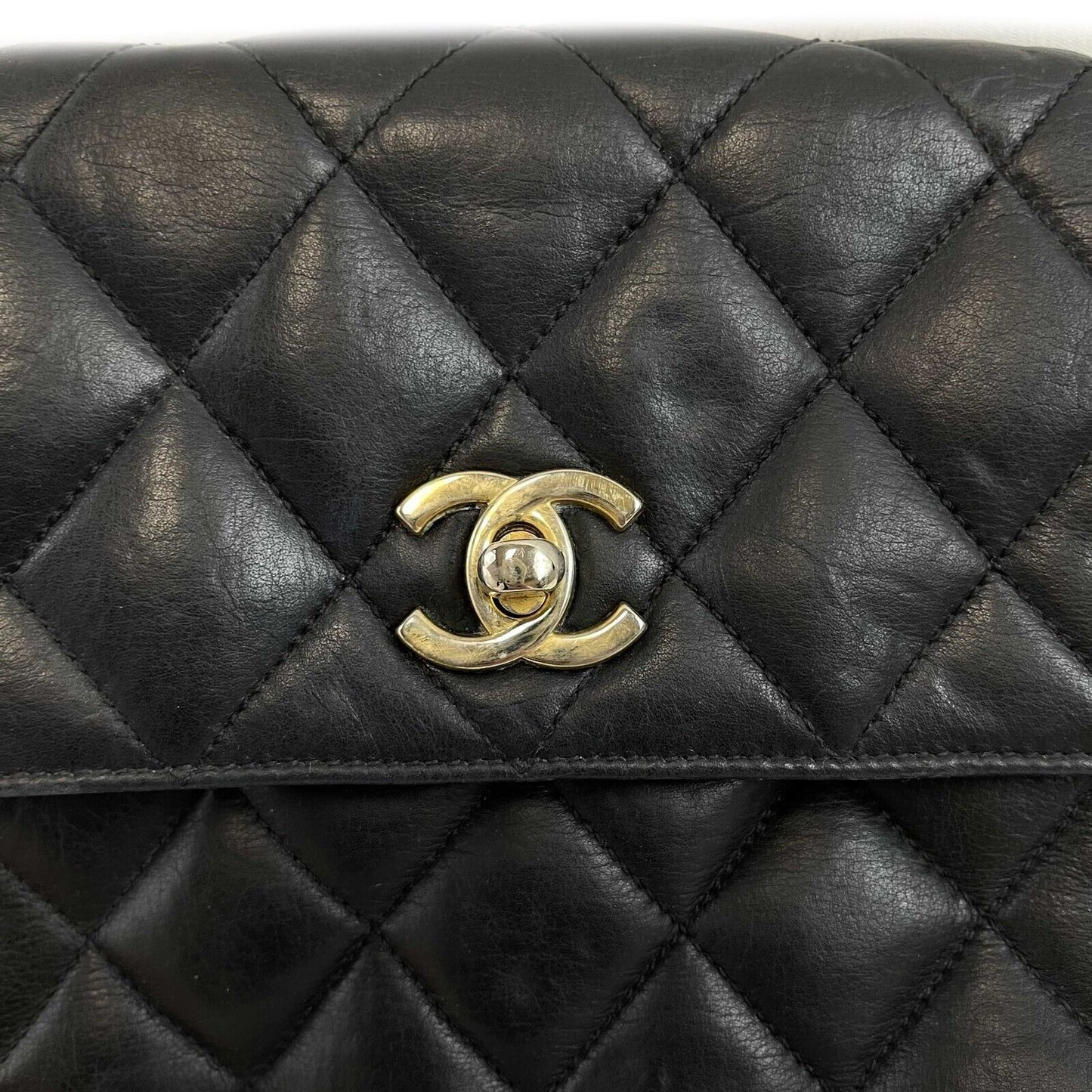 CHANEL Small Square Flap Leather Vintage Gold CC Tassel Black Crossbody Handbag