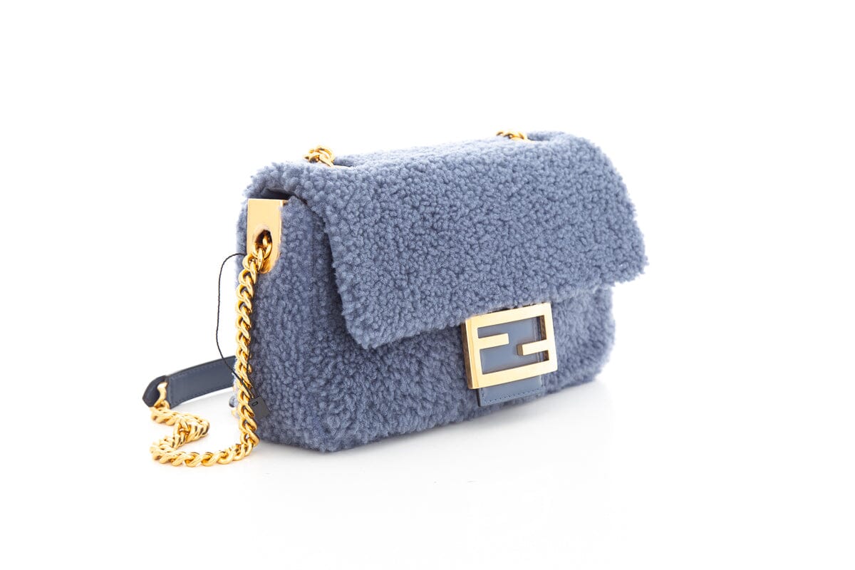 Fendi Blue Shearling Midi Cross-Body