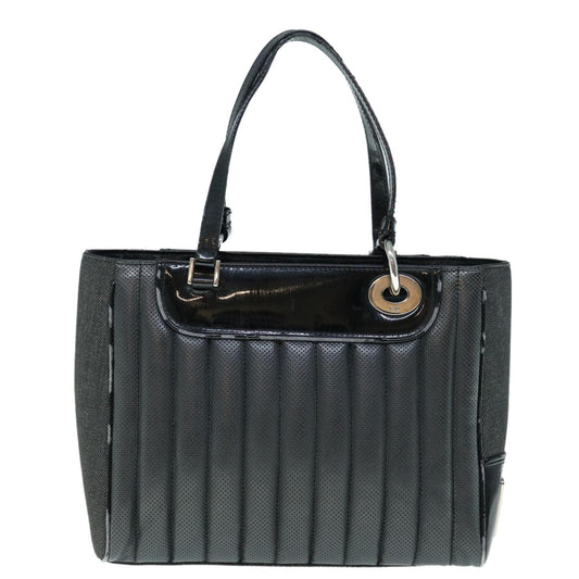CHRISTIAN DIOR Hand Bag Canvas Enamel Black Auth 63321