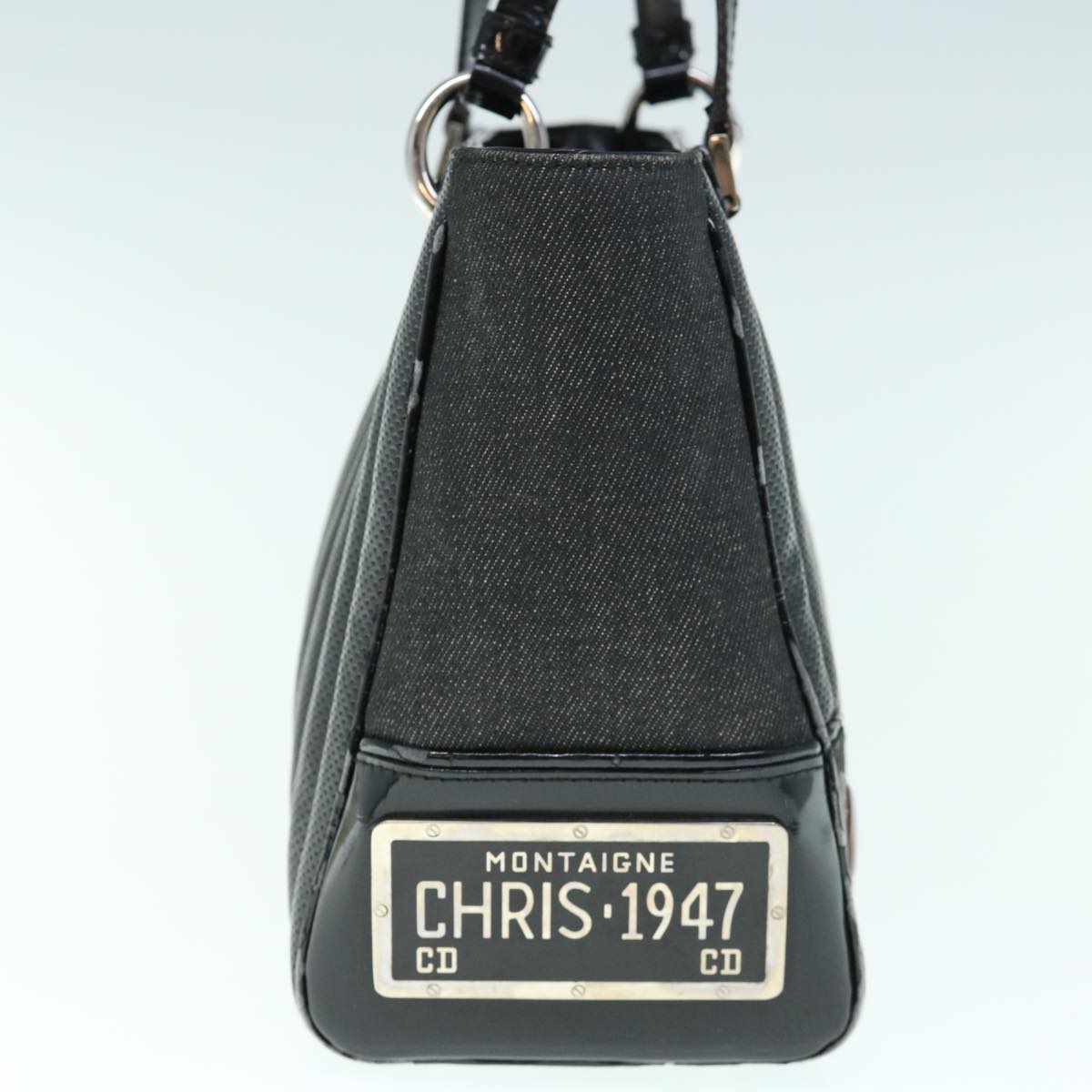 CHRISTIAN DIOR Hand Bag Canvas Enamel Black Auth 63321