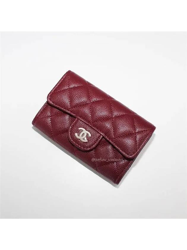 Classic Gold Logo Grained Shiny Calfskin Card Wallet Burgundy Chanel