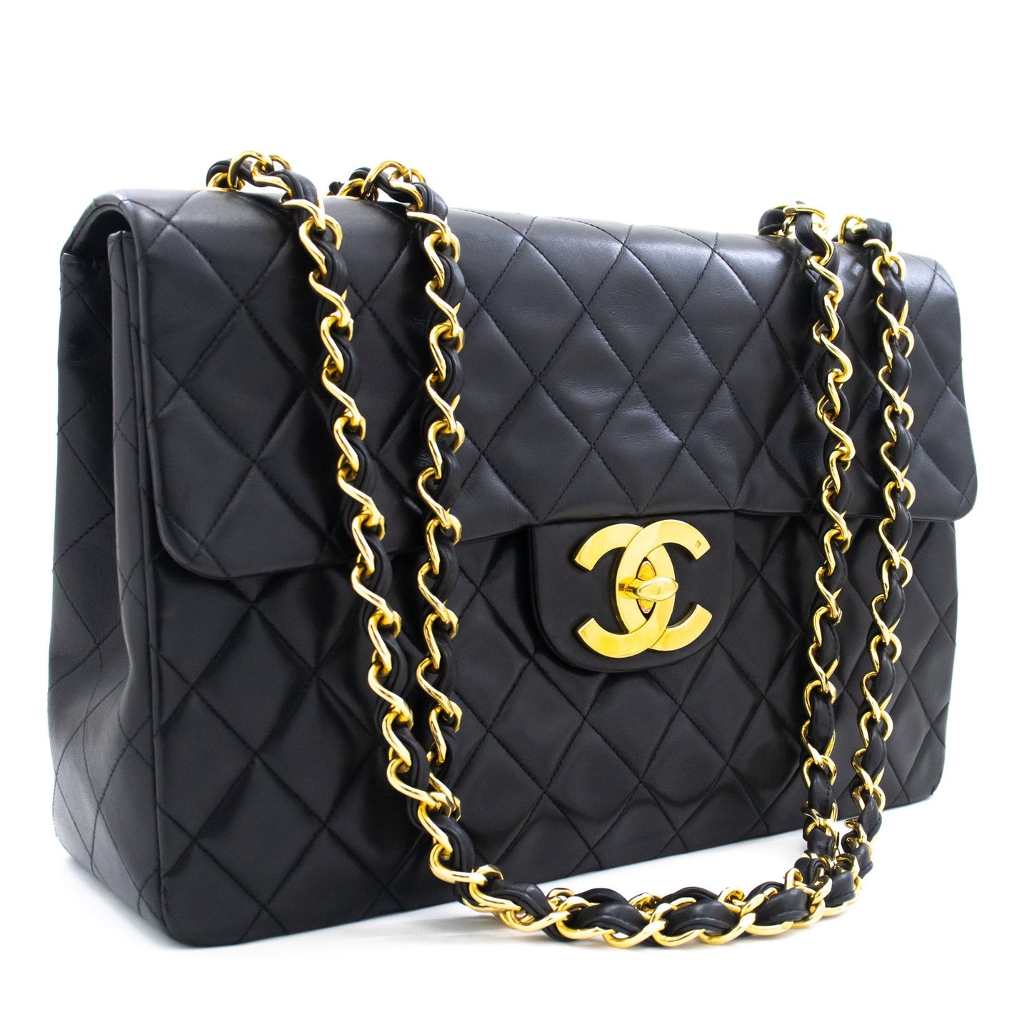 CHANEL Classic Large 13" Flap Chain Shoulder Bag Black Lambskin