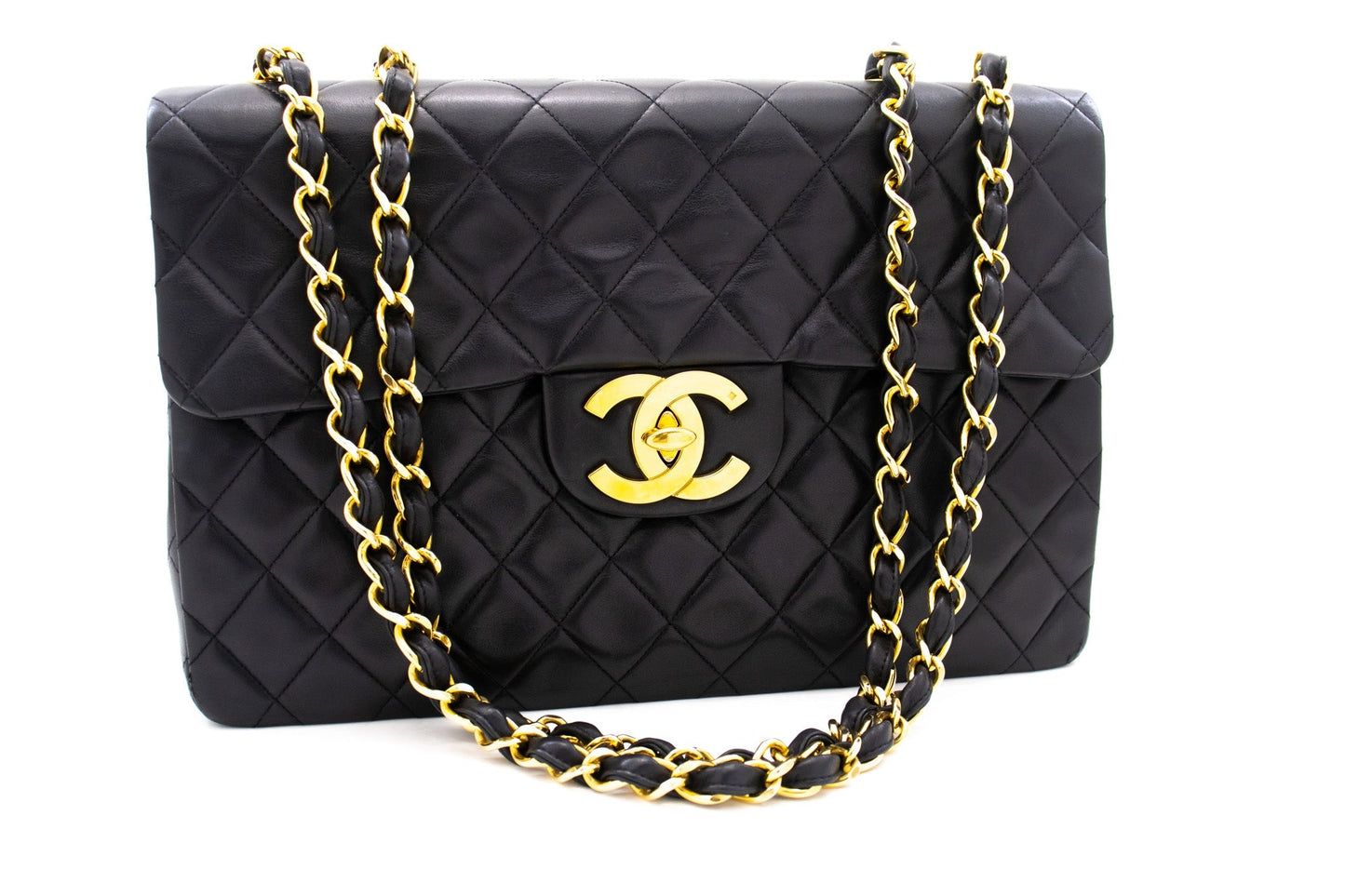 CHANEL Classic Large 13" Flap Chain Shoulder Bag Black Lambskin