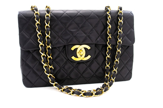 CHANEL Classic Large 13" Flap Chain Shoulder Bag Black Lambskin