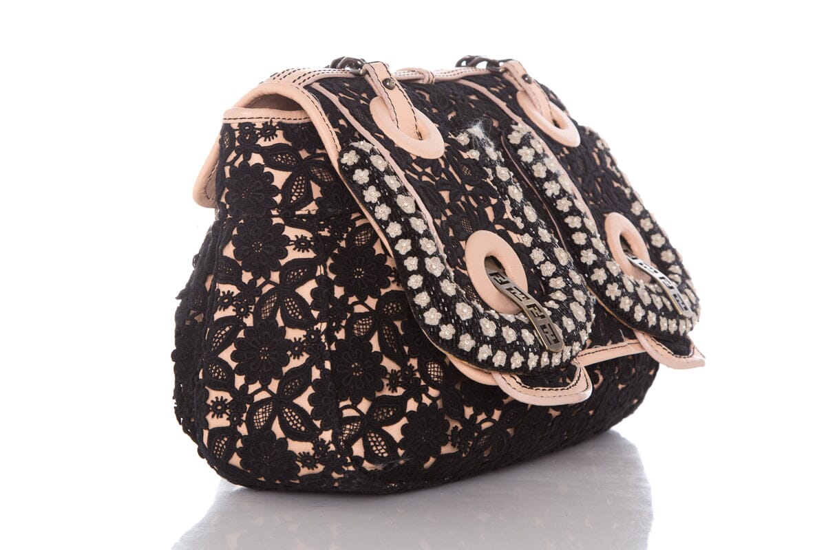 Fendi Black & Nude Lace Limited Edition B Handbag