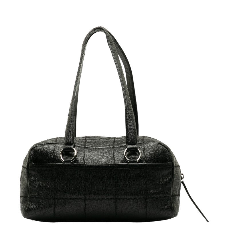 CHANEL Chocolate Bar Logo  Mini Boston Bag Handbag Black Canvas  CHANEL