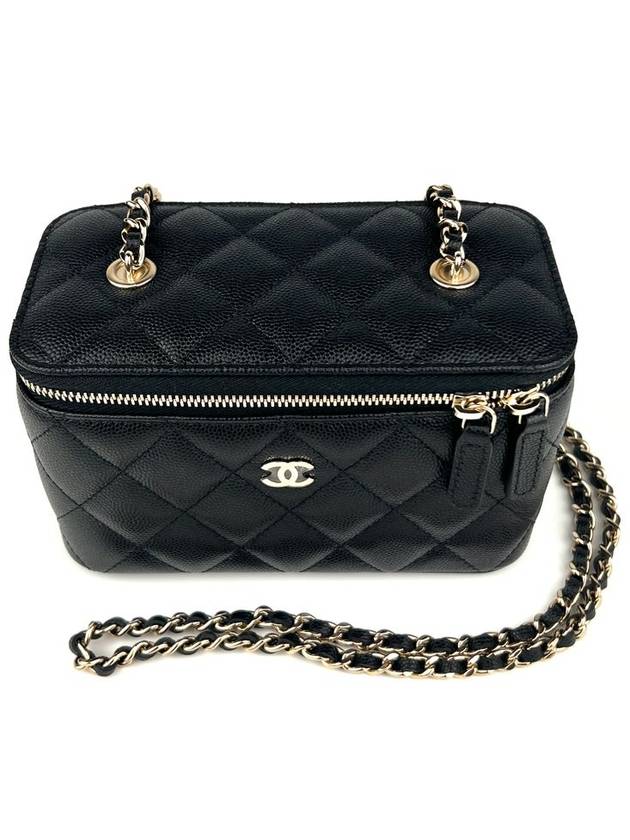 Classic Cosmetic Case Small Grained Calfskin Cross Bag Black Chanel