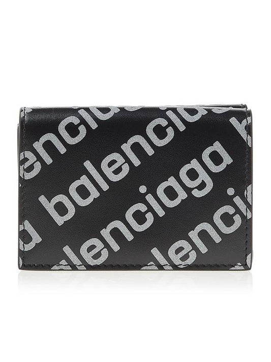 Luxury Balenciaga  All-Over Logo Tri-Fold Half Wallet Black