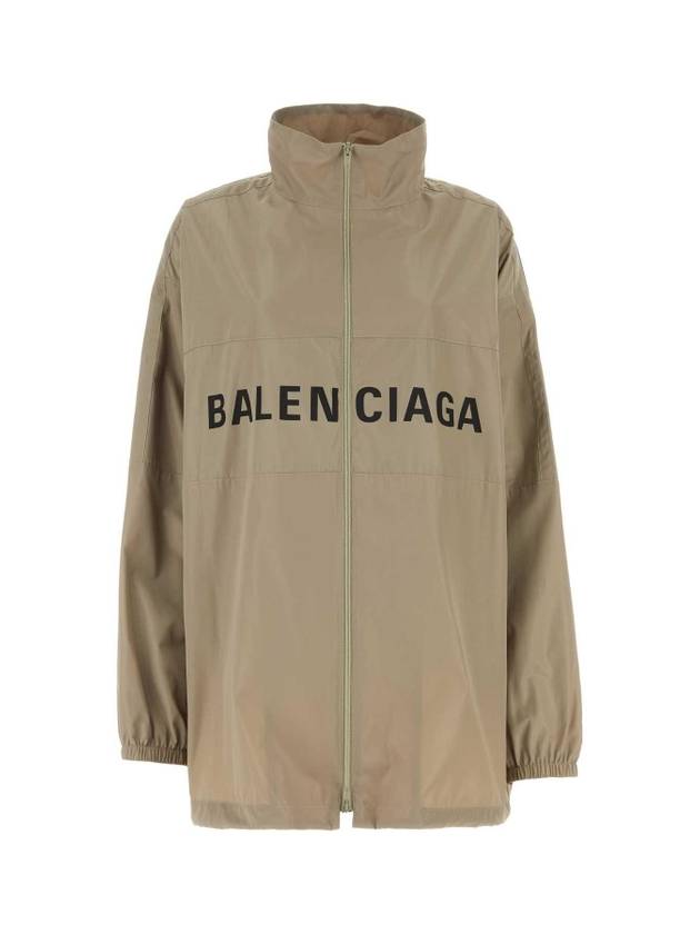 Luxury Balenciaga  Logo Print Zip-up Jacket Beige