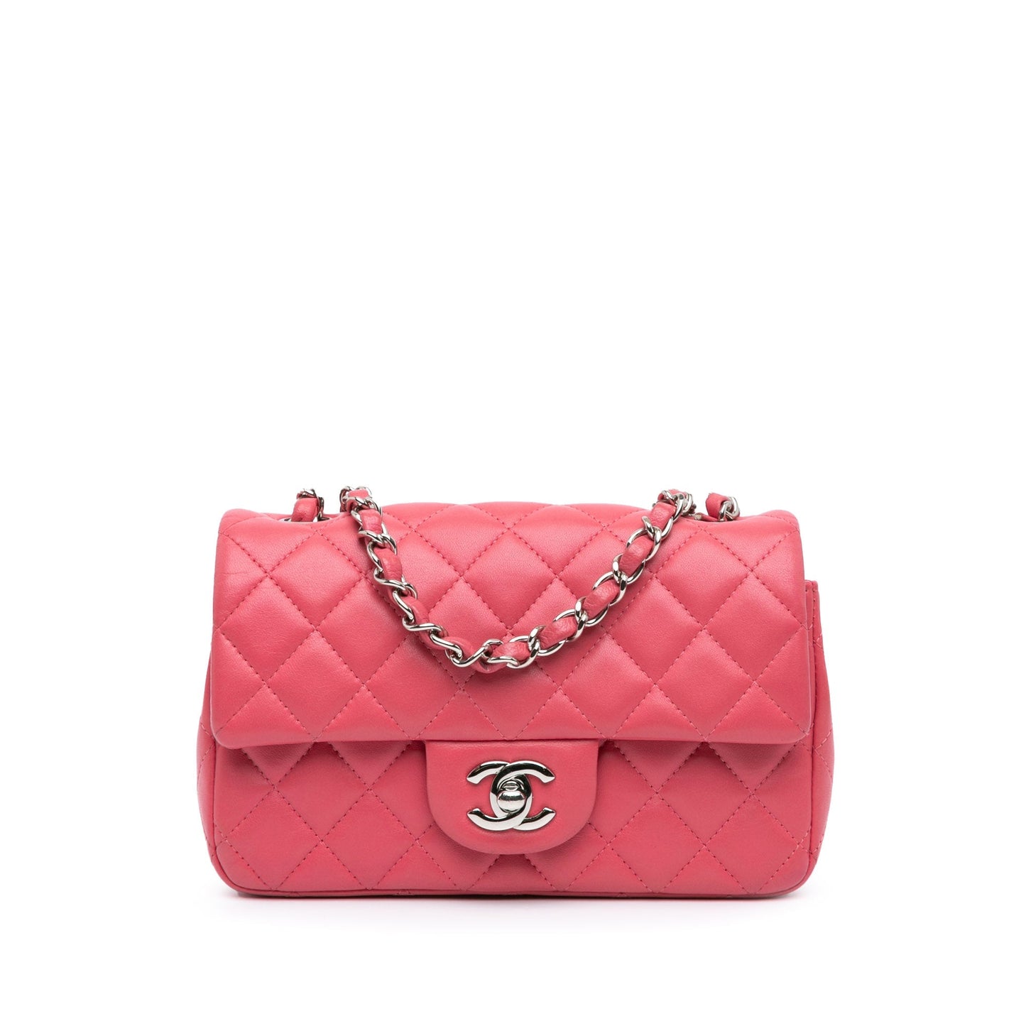 Pink Chanel Mini Rectangular Classic Lambskin Single Flap Crossbody Bag