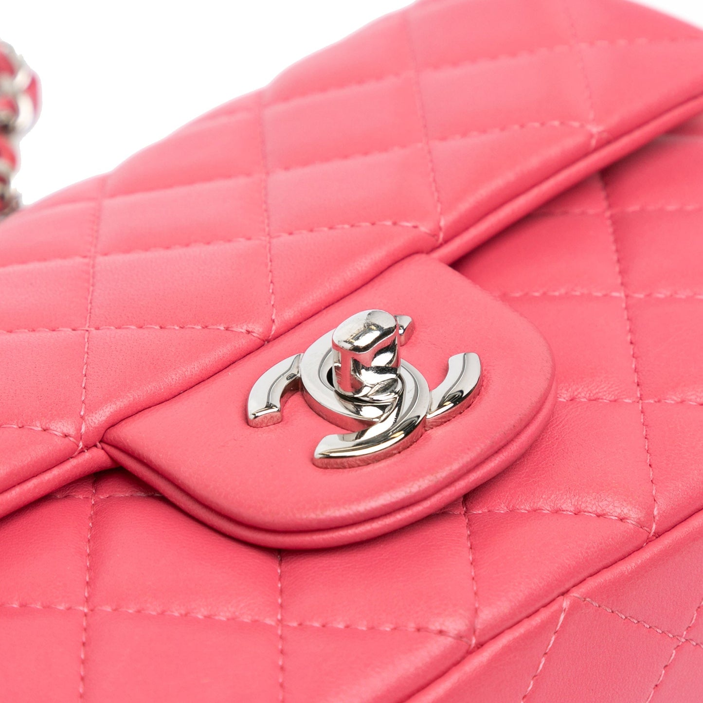 Pink Chanel Mini Rectangular Classic Lambskin Single Flap Crossbody Bag