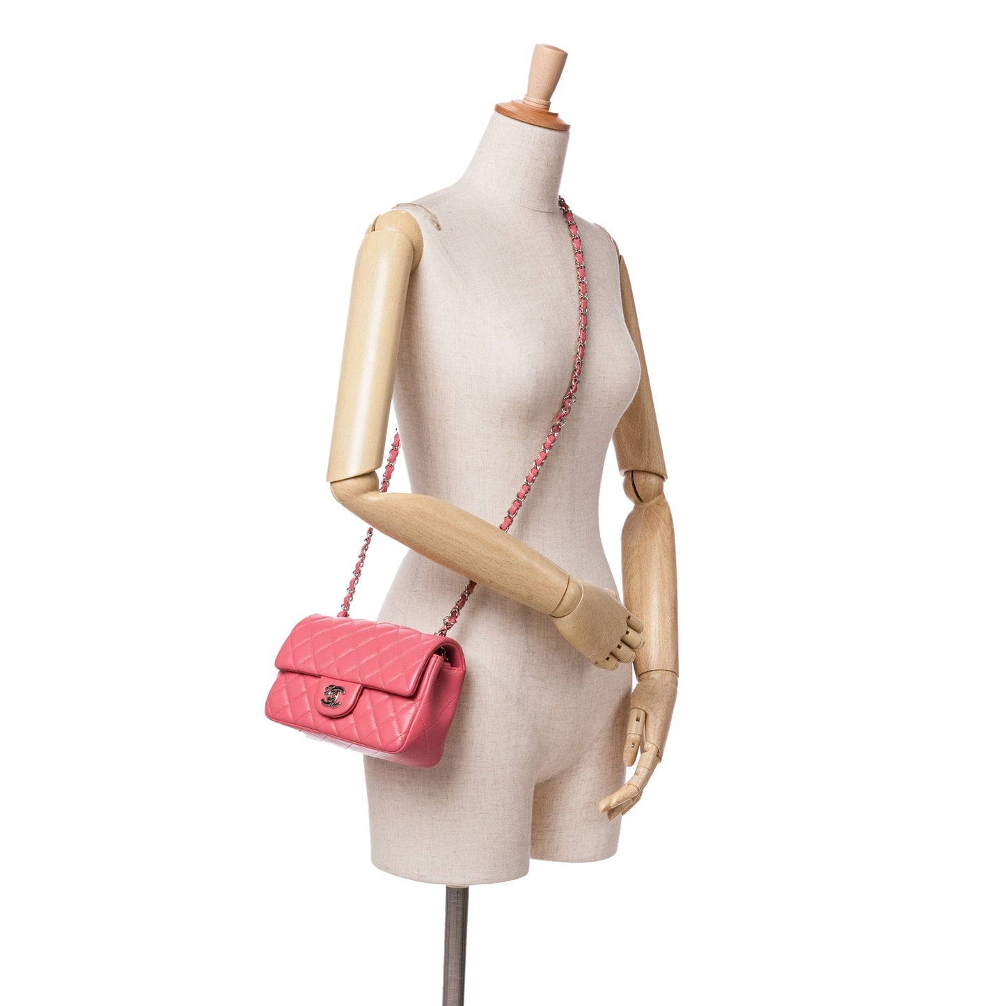 Pink Chanel Mini Rectangular Classic Lambskin Single Flap Crossbody Bag