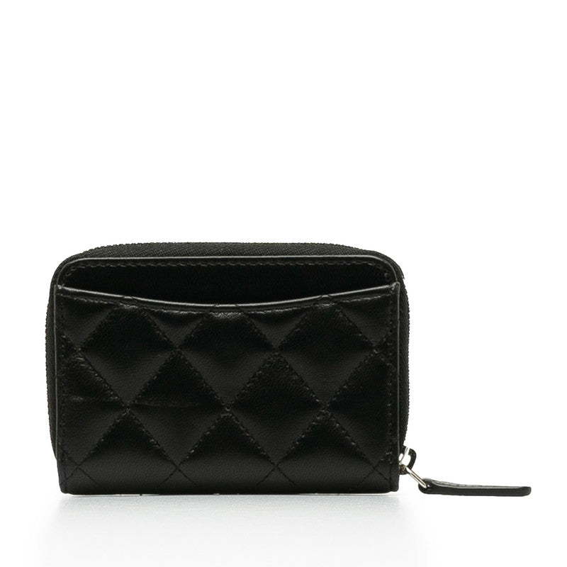 Chanel Coco Matrasse Round Fashner Coin Case Black Leather  Chanel
