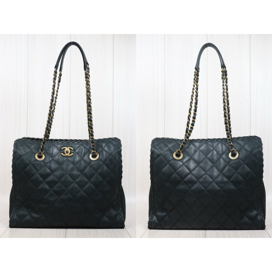 Good ( Rank AB)｜ CHANEL Matrasse Chain Calf Leather Tote Bag Dark Green Made In 2014 -2015 Year｜Y25061702