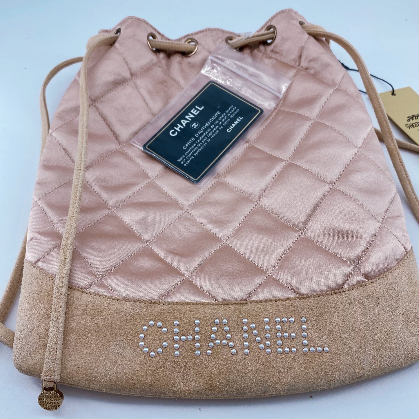 Chanel Vintage Quilted Satin and Suede Drawstring Backpack