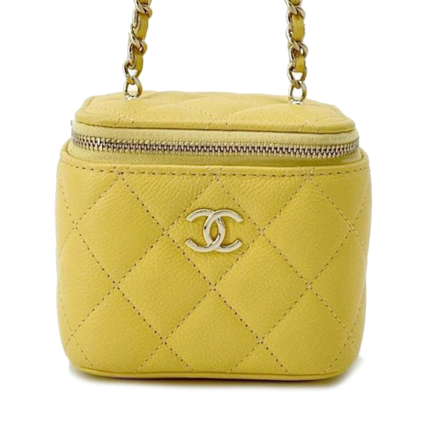 Yellow Chanel Mini CC Caviar Vanity Case with Chain Crossbody Bag