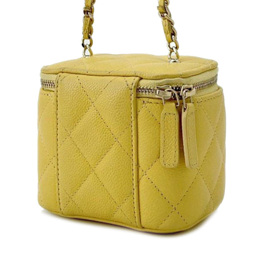 Yellow Chanel Mini CC Caviar Vanity Case with Chain Crossbody Bag