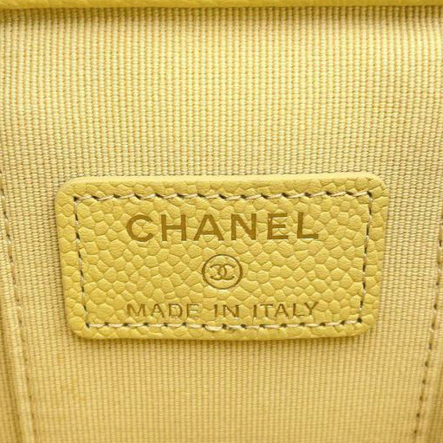 Yellow Chanel Mini CC Caviar Vanity Case with Chain Crossbody Bag