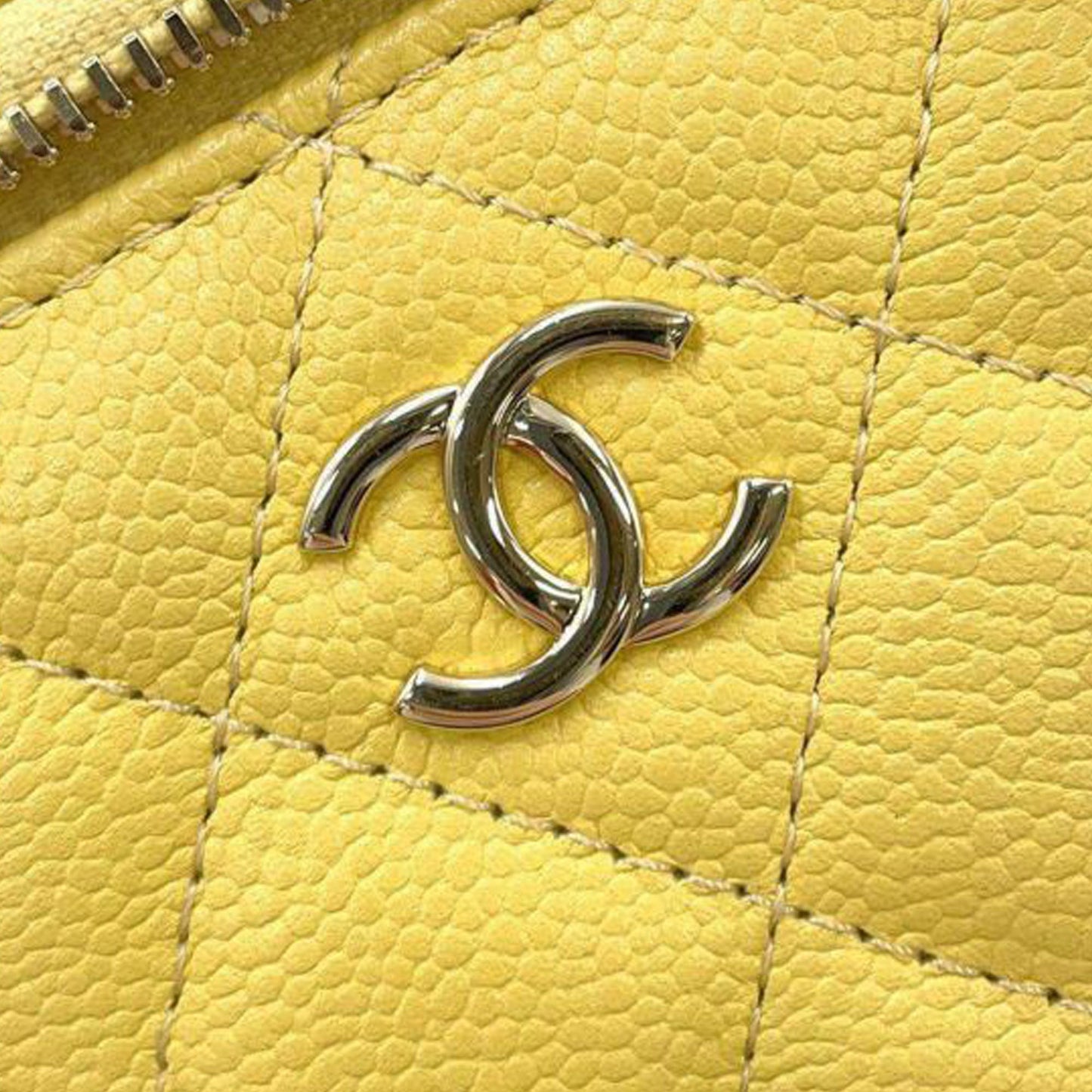 Yellow Chanel Mini CC Caviar Vanity Case with Chain Crossbody Bag