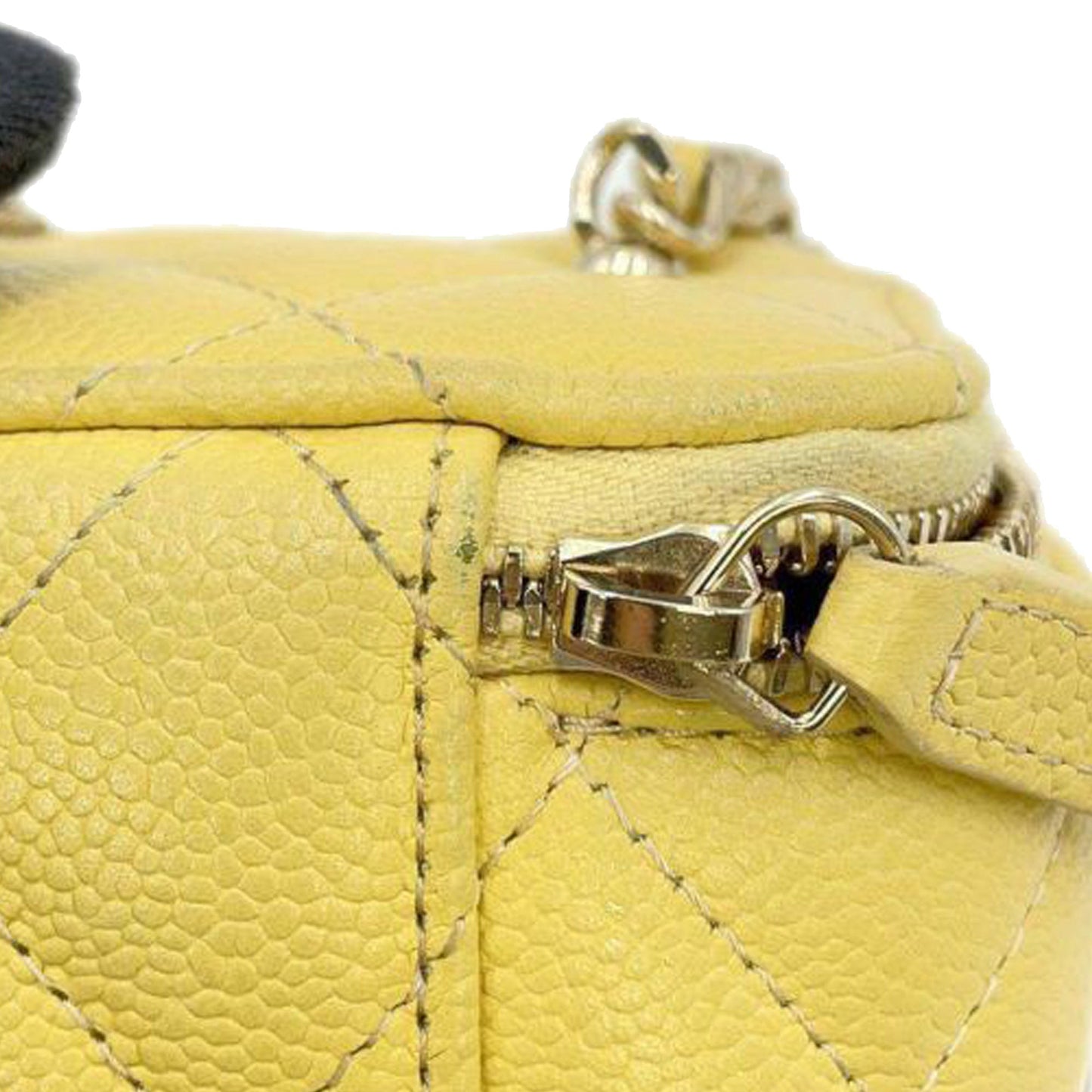 Yellow Chanel Mini CC Caviar Vanity Case with Chain Crossbody Bag