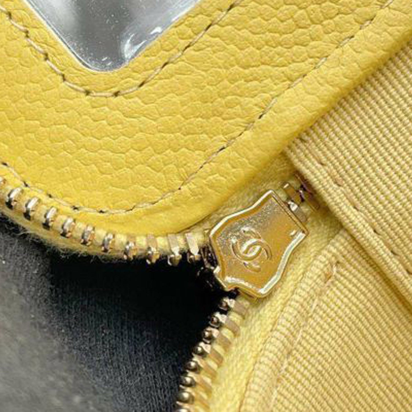 Yellow Chanel Mini CC Caviar Vanity Case with Chain Crossbody Bag