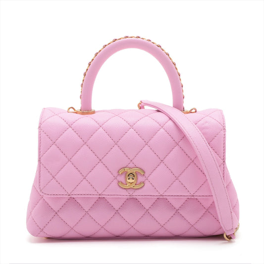 Chanel Coco Handle 24 XS Caviar S 2WAY HandBag Pink Gold  A92990