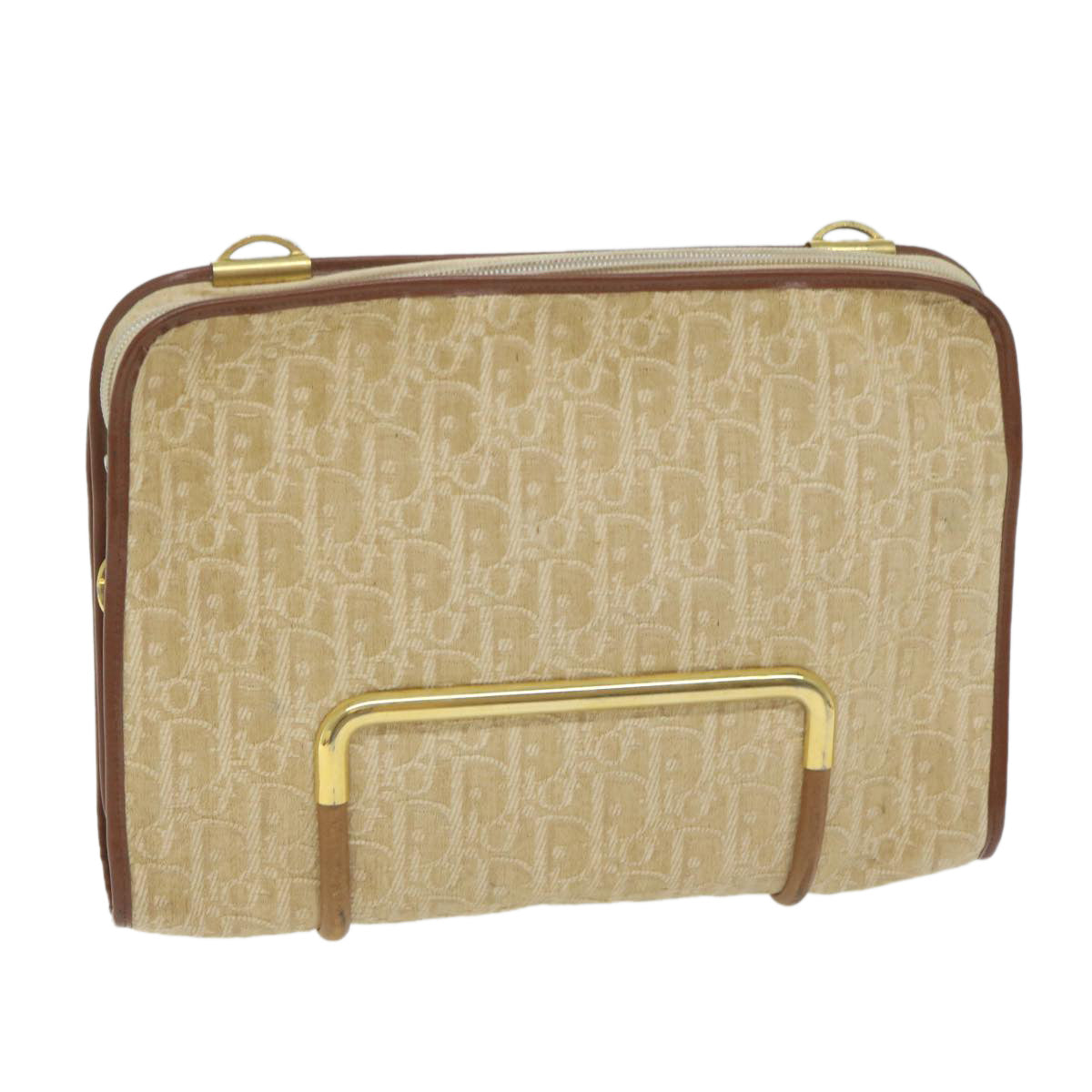CHRISTIAN DIOR Trotter Canvas Clutch Bag Beige Auth 64068
