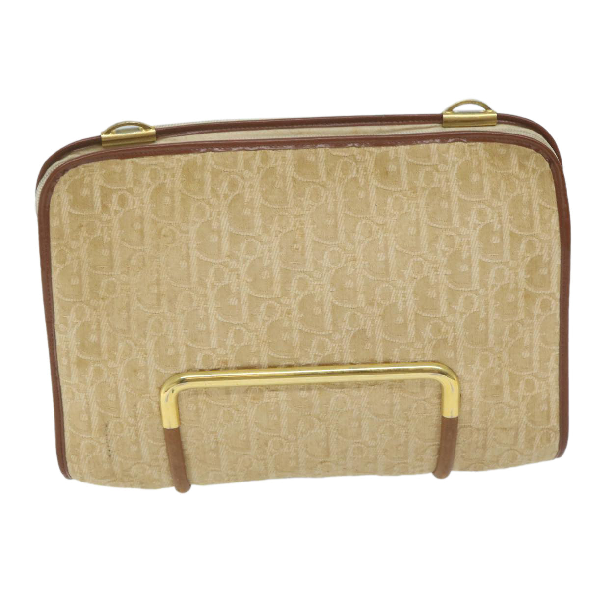 CHRISTIAN DIOR Trotter Canvas Clutch Bag Beige Auth 64068