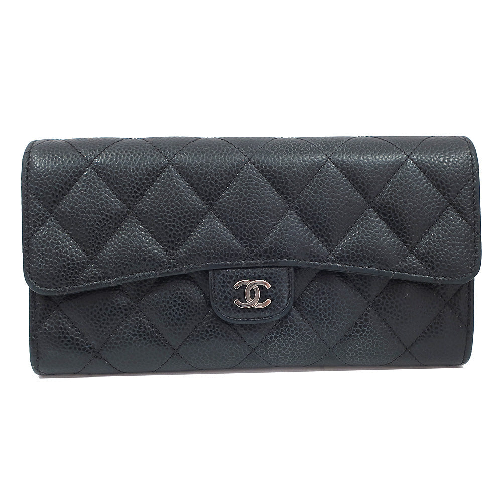 CHANEL Long Wallet Long Flap Wallet Matrasse A80758 Caviar S BK/SV Coco 25th St/8-digit  Women  Dress  Certificate Bag Box