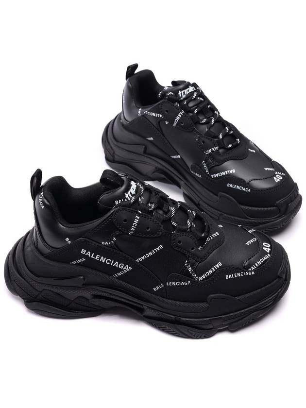Luxury Balenciaga  Allover Logo Triple S Low Top Sneakers Black