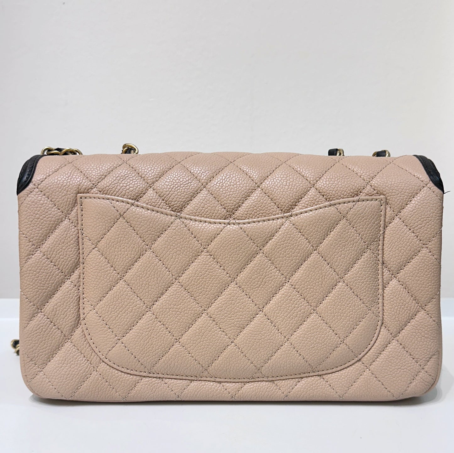 CHANEL Caviar Quilted Medium CC Filigree Flap Beige Black