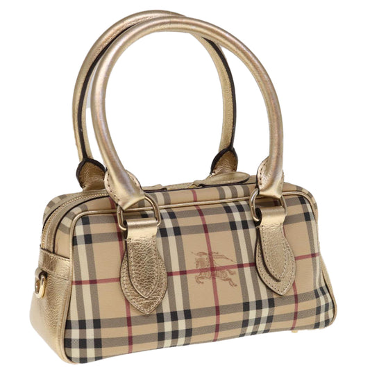 BURBERRY Nova Check Hand Bag PVC Leather Beige Auth 64593