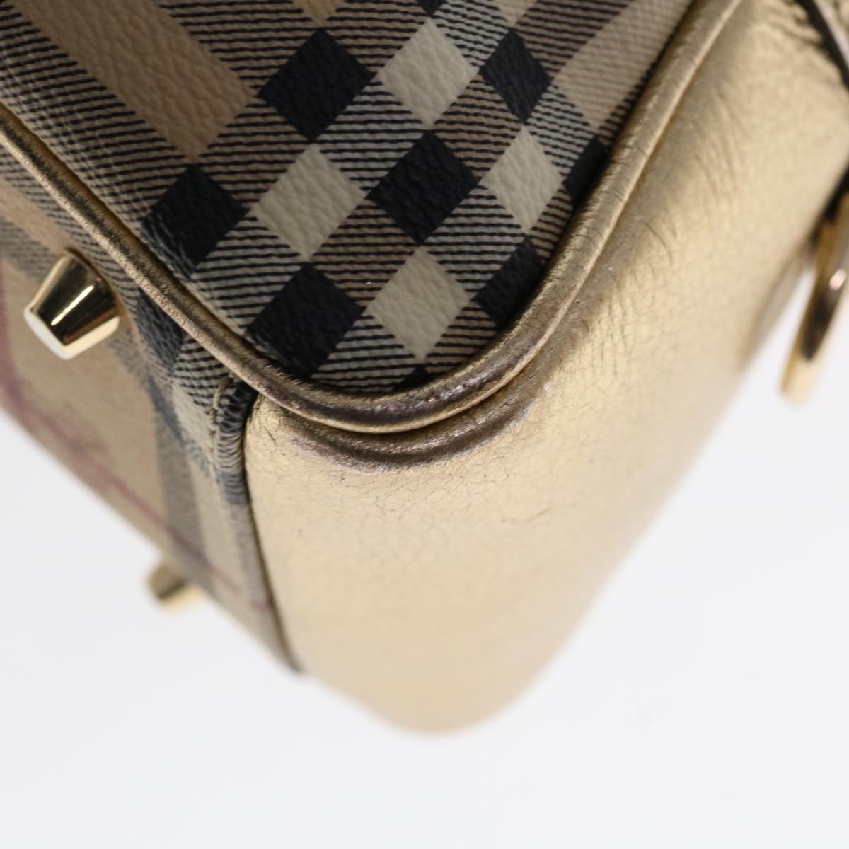 BURBERRY Nova Check Hand Bag PVC Leather Beige Auth 64593