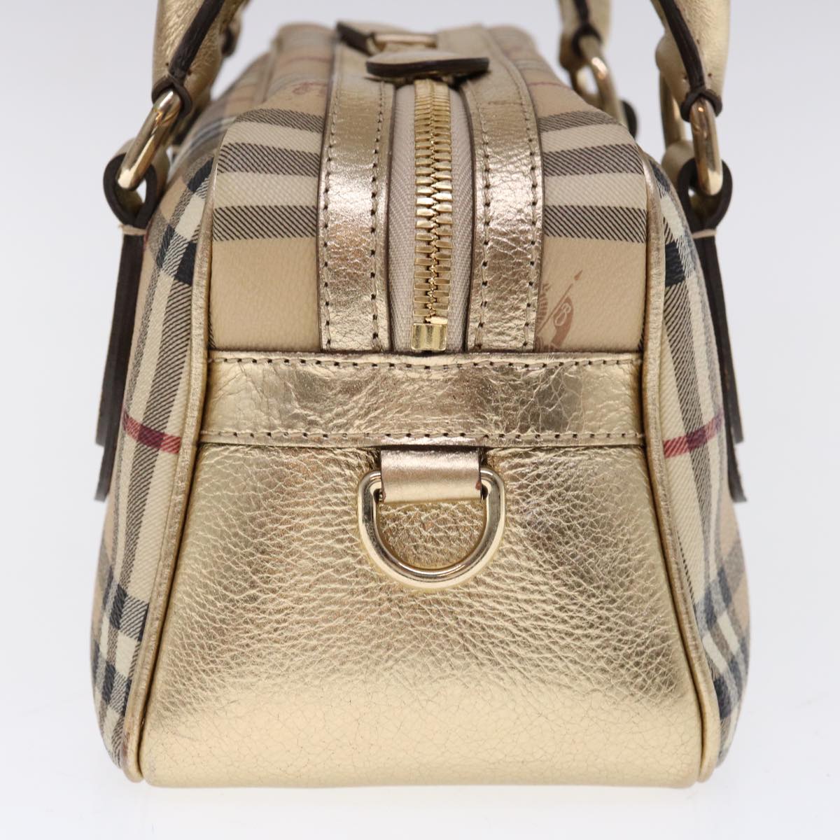 BURBERRY Nova Check Hand Bag PVC Leather Beige Auth 64593