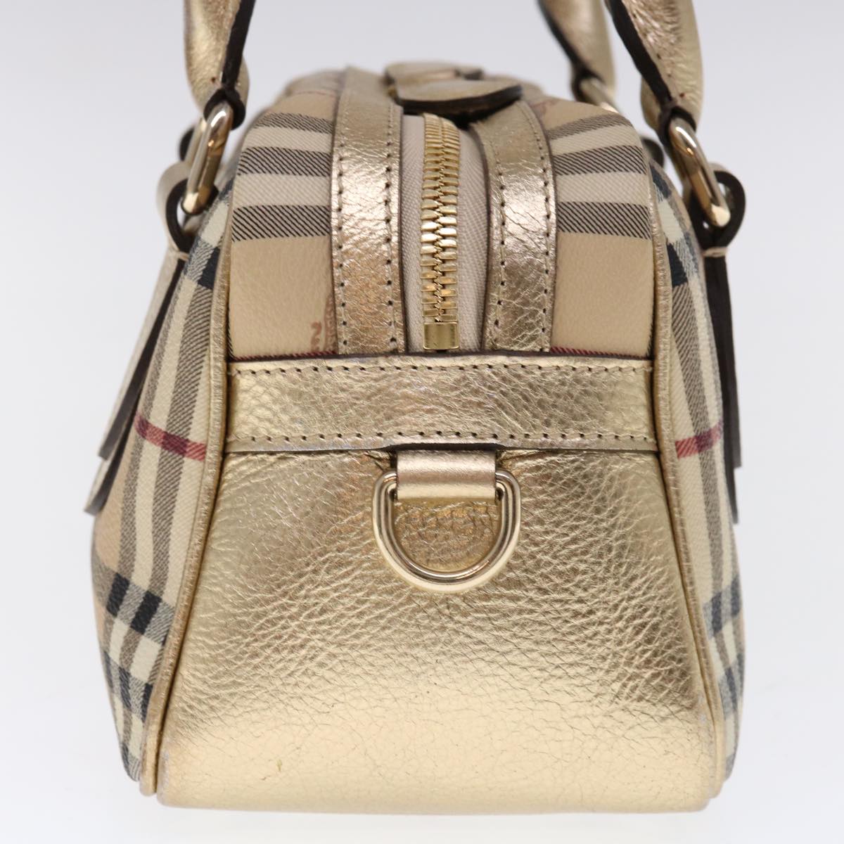 BURBERRY Nova Check Hand Bag PVC Leather Beige Auth 64593