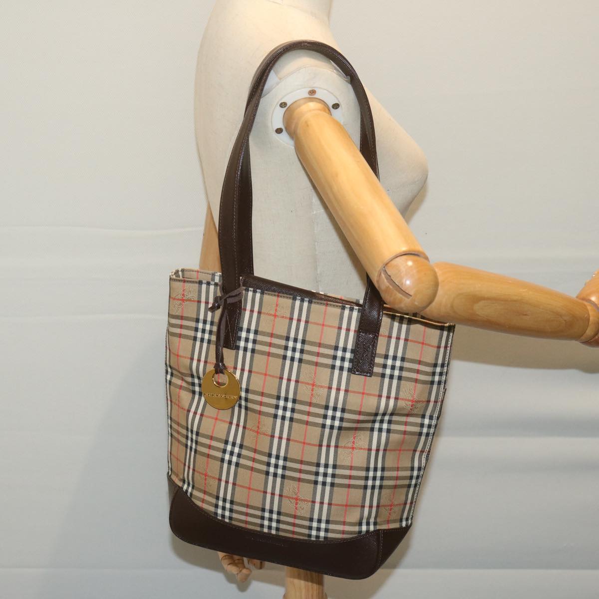 BURBERRY Nova Check Tote Bag Nylon Canvas Beige Auth 64608