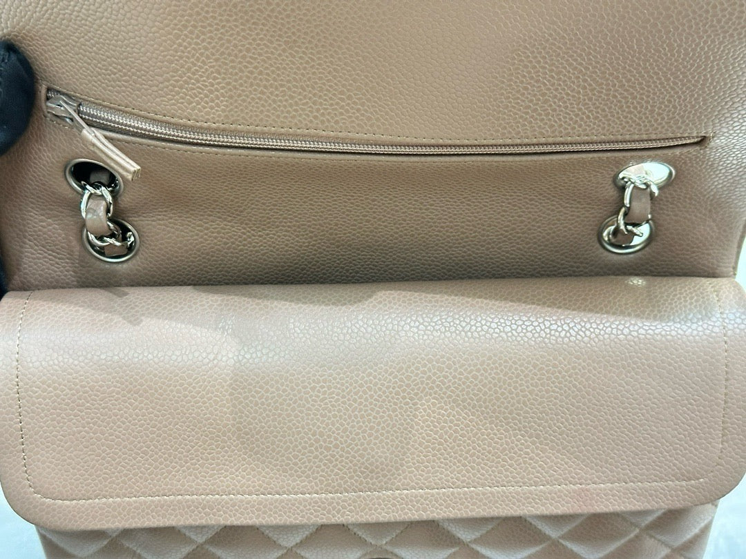 Chanel Medium Classic Caviar Double Flap Taupe SHW