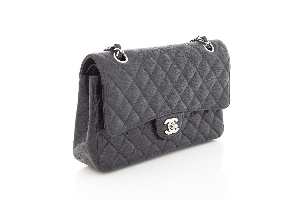 Chanel 2016 Black Caviar Double Flap Handbag with Silver Hardware