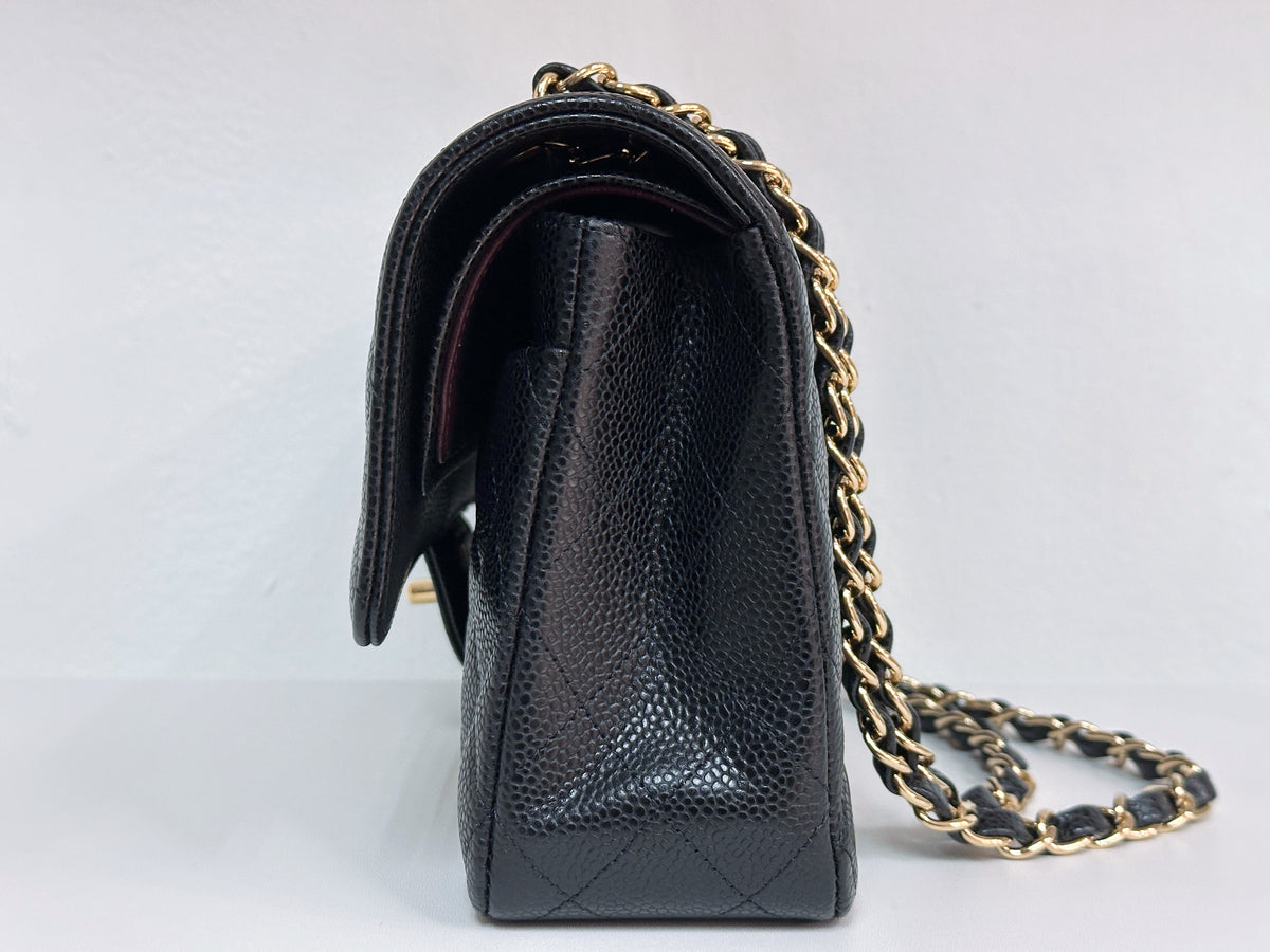 Chanel Medium Size Classic Quilted Caviar Double Flap Bag Black L9TX microchip