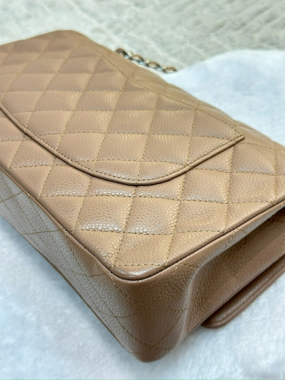 Chanel Medium Classic Caviar Double Flap Taupe SHW