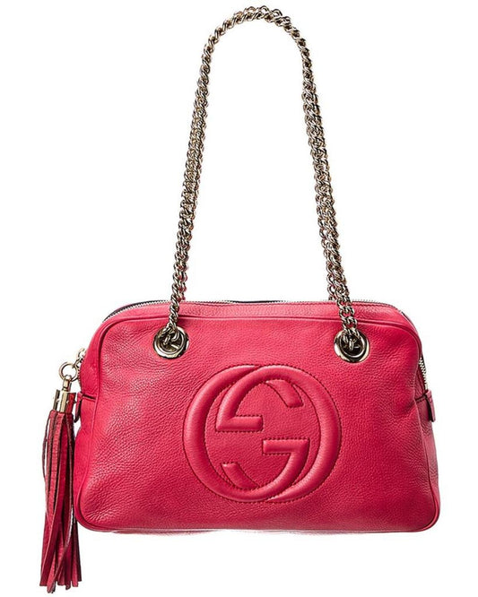 Gucci Red GG Canvas & Leather Chain Soho Tote ( )