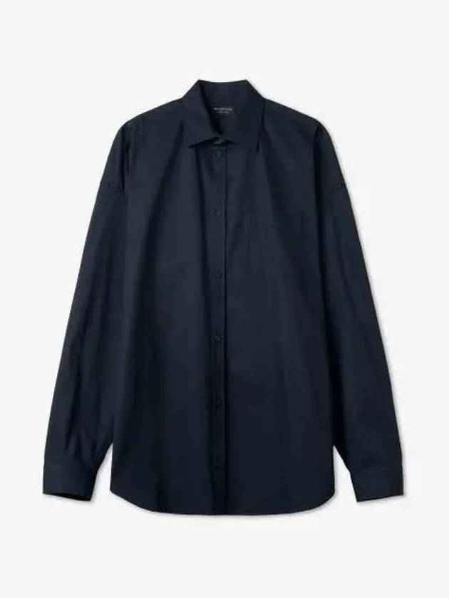 Luxury Balenciaga  Micro Canvas Oversized Cocoon Long Sleeve Shirt Midnight Blue