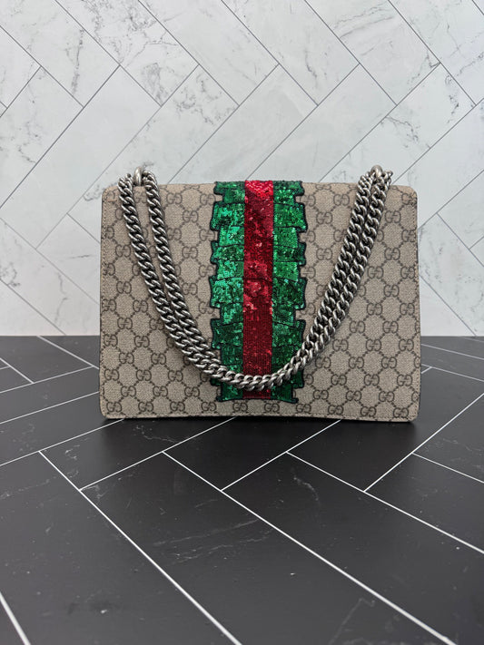 LIKE NEW Gucci GG Supreme Embroidered Sequin Medium Dionysus Shoulder Bag