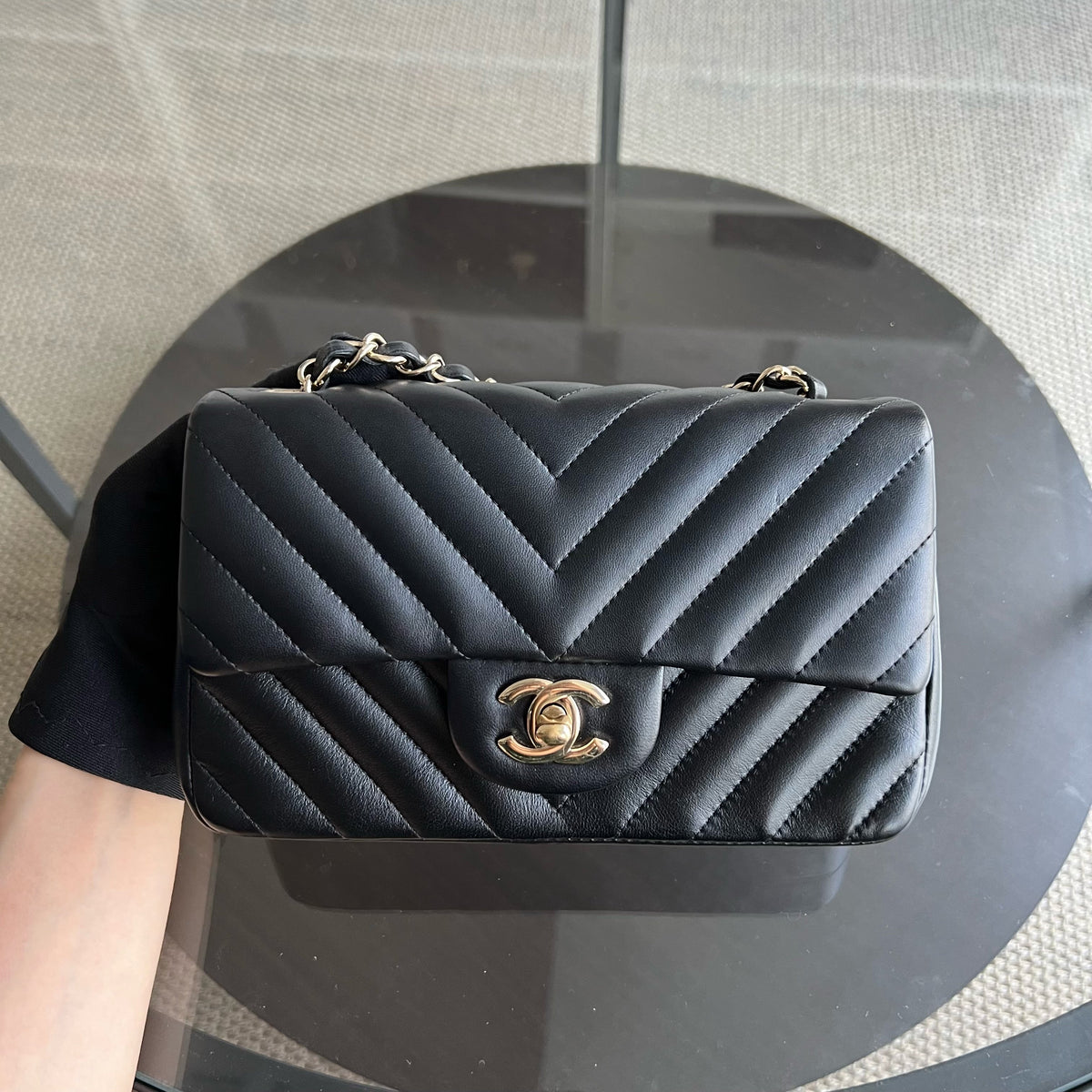 *Full Set, Receipt* Mini Rectangular Double Flap 20CM Chevron Lambskin Black GHW No 24