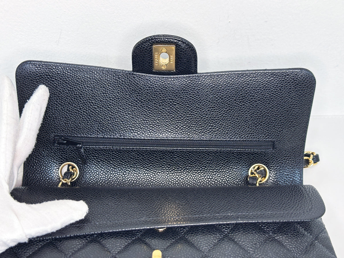 Chanel Medium Size Classic Quilted Caviar Double Flap Bag Black L9TX microchip