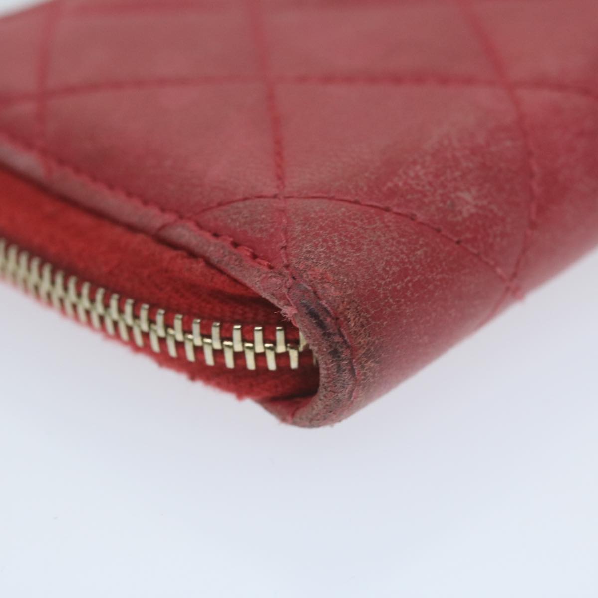 Top Quality Chanel Matelasse Coin Purse Lamb Skin Red CC Auth 65239