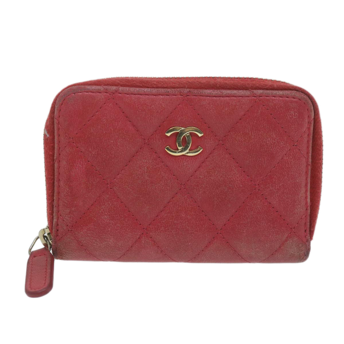 Top Quality Chanel Matelasse Coin Purse Lamb Skin Red CC Auth 65239